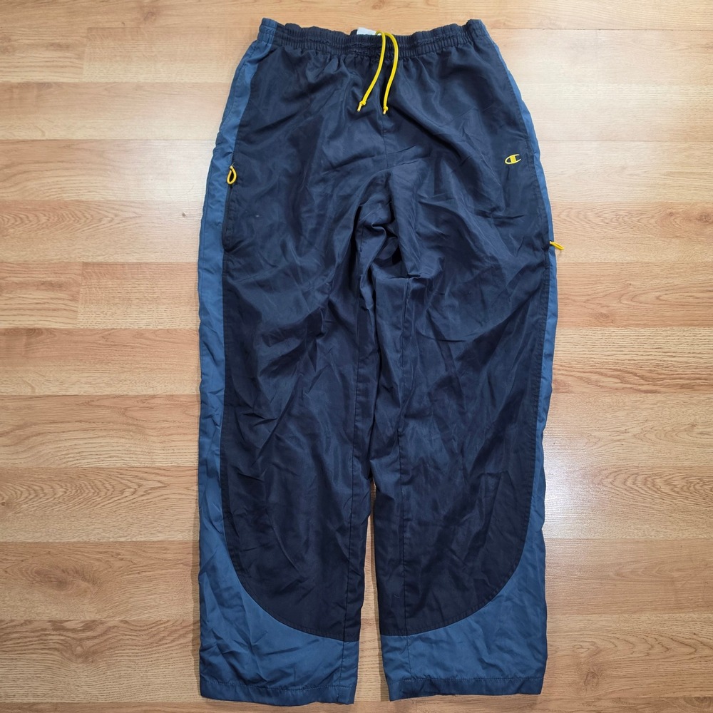 VtgChampion Track Pants Mens Medium Colorblock Nylon Lined Blue Gorpcore 90s